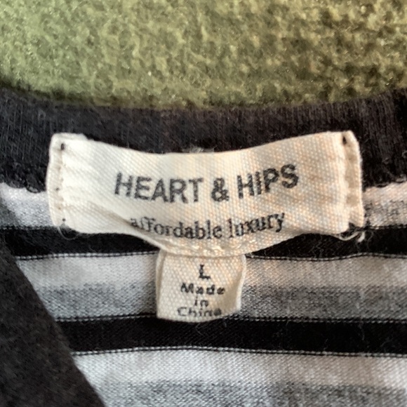 Heart and Hips black, gray, white striped top.  Size L. Chest approx 16 inches. - Picture 2 of 4